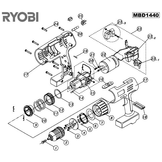 Ryobi MBD1440 Spare Parts List Type: 1000078715